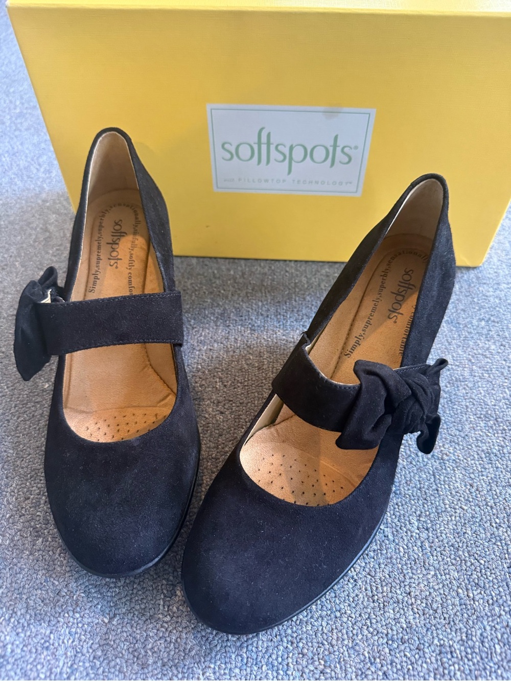 Softspots Black Suede Mary Jane Pumps with Bow